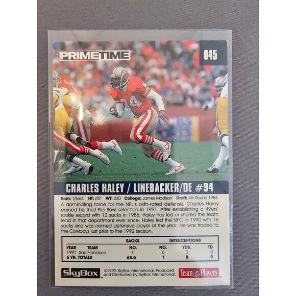 Charles Haley 1992 Skybox Primetime #45 - Dallas Cowboys - NFL - Freshly Opened - Picture 2 of 2
